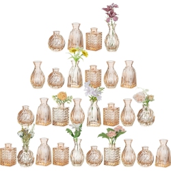 NIERBO Glass Bud Vases for Centerpieces: Small Flower Vase Set Of 28 Vintage Cute Mini Vases for Flowers Champagne Centerpiece Vase for Table Decor