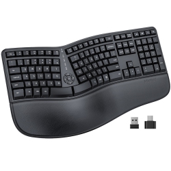 MEETION Director-W Ergonomic Wireless Keyboard, Curved Split Keyboard With Memory Foam Wrist Rest, Rechargeable, USB-A & USB-C, for Windows/mac/pc