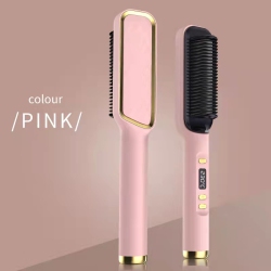 THE WAY Lcd Straightening Comb, Negative Ion, No Hair Damage, Straightening And Curly Hair, Dual-Purpose Lazy Curling Iron, Hair Straightener - Pink
