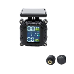 GREEN SCENIC Motorcycle Tire Pressure Monitor, External Sensor, Solar Powered/three-Color Square Screen/flash Alarm - Metal Anti-Tamper Bracket