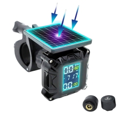 GREEN SCENIC Motorcycle Tire Pressure Monitor, External Sensor, Solar Powered/three-Color Square Screen/flash Alarm - Plastic Universal Bracket