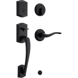 WEISER Matte Front Door Lock And Handle Set, Prescott Deadbolt Lock And Handleset In Black