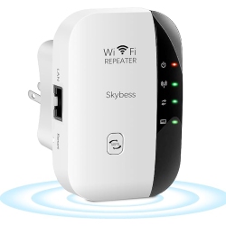 SKYBESS Wifi Extender Wireless Signal Range Booster, 300Mbps 2.4Ghz Wi-Fi Repeater \w Ethernet Port, 802.11B/g/n Wireless Internet Blast for Home, Ap