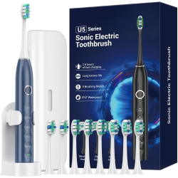 MISSCOZY Ultrasonic Toothbrush for Adults - Reachargeable Electric Toothbrush \w 8 Brush Heads, Travling Case, 5 Modes & Smart Timer, Ultra Sonic