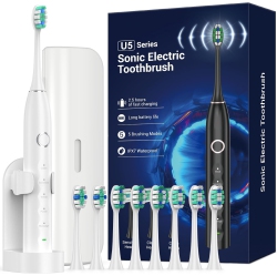 MISSCOZY Ultrasonic Toothbrush for Adults - Reachargeable Electric Toothbrush \w 8 Brush Heads, Travling Case, 5 Modes & Smart Timer, Ultra Sonic