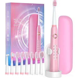 PRIME MADE Electric Toothbrushes for Adults, 8 Brush Heads Sonic Electric Toothbrush \w 40000 Vpm Deep Clean 5 Modes, Power Rechargeable Fast Charge