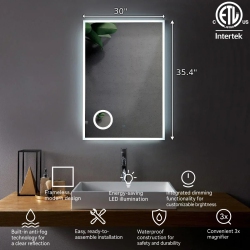 SERA BATHROOM Mirror 30" Led M-1039 With Magnifying Mirror (30" X 36"), Anti-Fog Function - Frosted