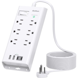 Power Strip Surge Protector - 10Ft Long Extension Cord \w 6 Outlets and 4 USB Ports(2USB C), Flat Plug Overload Surge Protection Outlet Strip, Wall Mount for Home and Office