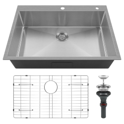 LONDON SUNSHINE 33X22 Inch Drop-In Topmount Kitchen Sink, Single Bowl Brushed 304 Stainless Steel, With Drain Kit & Grid Basket