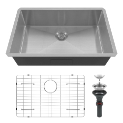 LONDON SUNSHINE 30X18 Inch Undermount Single Bowl Kitchen Sink In Brushed Stainless Steel, 3.0MM Thick \w R10 Corners, Drain Assembly & Grid Basket