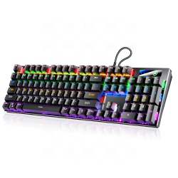 THE WAY Metal Mechanical Keyboard 104-Key Illuminated Computer Accessory, Real Mechanical USB Keyboard Illuminated - 104 Keys - Carbon Pure Color