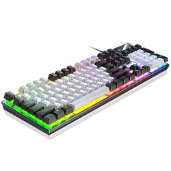 THE WAY Gaming Wired Keyboard Color Matching Luminous Mechanical Feel, Mixed Color 104 Key RGB Color Blocking Backlight Keyboard Laptop - Gray And