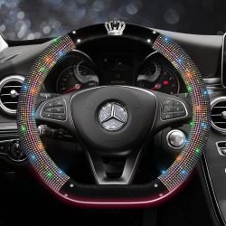 THE WAY Universal Diamond Steering Wheel Cover for Women - Steering Wheel Diameter 38Cm - [Colored Diamond] Steering Wheel Cover - Crown Style (Type