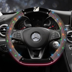 THE WAY Car Steering Wheel Cover, Universal Diamond-Encrusted, Cute Women's Handlebar Cover, 38Cm Steering Wheel Diameter - [Colored Diamond] Glitter