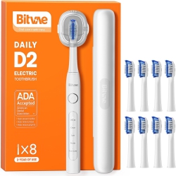 BITVAE Ultrasonic Electric Toothbrushes for Adults And Kids, Ada Accepted Rechargeable Travel Sonic Toothbrush With 8 Brush Heads, 5 Modes, Holder
