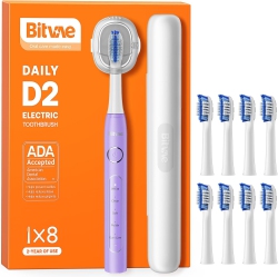 BITVAE Ultrasonic Electric Toothbrushes for Adults And Kids, Ada Accepted Rechargeable Travel Sonic Toothbrush With 8 Brush Heads, 5 Modes, Holder