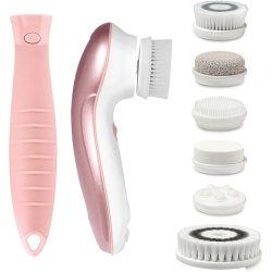 GENERIC Fancii 7 In 1 Waterproof Electric Facial & Body Cleansing Brush Kit \w Handle And 6 Brush Heads - Best Advanced Face Spa Scrub System (Blush)