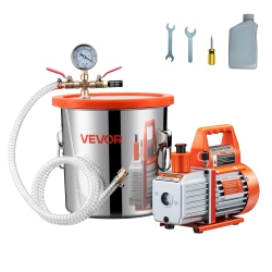 VEVOR 3 Gallon Vacuum Chamber \w Pump, 3.5 Cfm, Stainless Steel Degassing Chamber Kit, Single Stage Vacuum Pump, Tempered Glass Lid, 4.92 Ft Hose