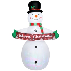OUTSUNNY 7Ft Christmas Inflatables Snowman \w Motion-Activated Music And Rotating Projector Led Light, Blow Up Christmas Inflatable Decoration For