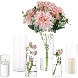 NIERBO Glass Cylinder Vases Set Of 6, Hurricane Candle Holder Clear, Glass Cylinder Vase, Glass Vases for Centerpieces for Home Decor Wedding