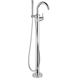 DELTA Faucet Trinsic Floor-Mount Freestanding Tub Filler With Hand Held Shower, Chrome Bathtub Faucet