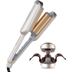 TYMO Rovy Hair Waver Curling Iron, 3-Barrel Ionic Hair Curler \w 9 Heat Settings, Beach Waves Crimper, Travel-Friendly, Anti-Scald, Fast Heating