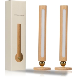 MAXXUS 2PCs Rotatable Wooden Led Wall Lamp Magnetic USB Rechargeable Wall Sconces Battery Operated Led Night Light for Household (Beech Wood)