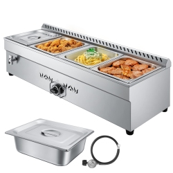 VEVOR 4-Pan Commercial Propane Steam Table, Lp Gas Outdoor Soup Warmer \w Drain Valve, Stainless Steel Propane Food Warmer \w Adjustable