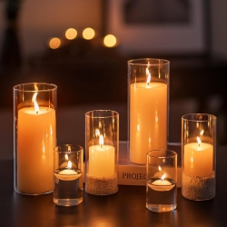NIERBO Glass Hurricane Candle Holder Set Of 6, for Table Centerpiece, Modern Cylinder Vases for Centerpieces, Glass Candle Cylinders Clear Candle