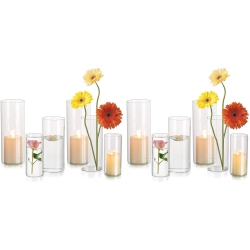 NIERBO Glass Hurricane Candle Holder Set Of 12, for Table Centerpiece, Modern Cylinder Vases, Glass Candle Cylinders Clear Candle Vase Decorative