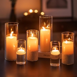 NIERBO Glass Hurricane Candle Holder Set Of 6, for Table Centerpiece, Modern Cylinder Vases, Glass Candle Cylinders Clear Candle Vase Decorative For