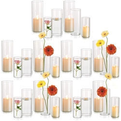 NIERBO Glass Hurricane Candle Holder Set Of 30, for Table Centerpiece, Modern Cylinder Vases, Glass Candle Cylinders Clear Candle Vase Decorative
