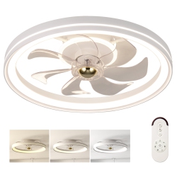GYMAX 3000-6500K Dimmable Modern Flush Mount Led Fan Light W/ 3 Color Temperature