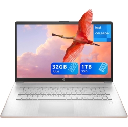 HP - 17.3" HD+ Brightview Laptop, Intel Celeron N4120, 1Tb SSD, 32GB Ram, Intel Uhd Graphics, Numeric Keypad, HD Webcam, Wi-Fi, Windows 11 Home