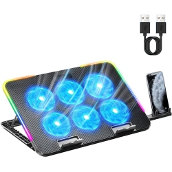CHSSHA00 RGB Gaming Laptop Cooling Pad With 6 Led Fans, Strong Airflow, Adjustable Laptop Stand, And 2 USBs