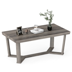 GYMAX Coffee Table Solid Rubber Wood Center Table W/ Cross-Shaped Base Accent Table