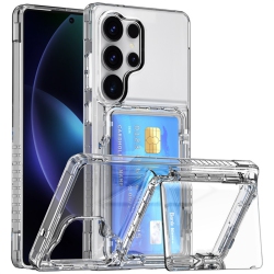 THE WAY Suitable for Samsung S23 Ultra Transparent Mobile Phone Case Flip Card Holder Protective Cover Transparent Tpu Card Mobile Phone Case \w Card