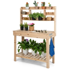 SLICKBLUE Large Garden Potting Bench Table With Display Rack And Hidden Sink