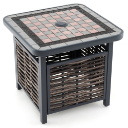 SLICKBLUE Outdoor Pe Rattan Side Table Square End Table With Umbrella Hole