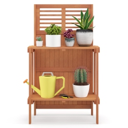 SLICKBLUE Folding Garden Potting Bench With 2-Tier Storage Shelves for Yard Or Balcony