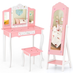 SLICKBLUE Children’S Vanity Table And Jewelry Cabinet Set With Full-Length Mirror
