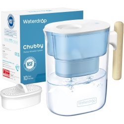 WATERDROP 200-Gallon Long-Life Chubby 10-Cup Water Filter Pitcher \w 1 Filter, Nsf Certified, 5X Times Lifetime, Reduces Pfas, Pfoa/pfos, Chlorine