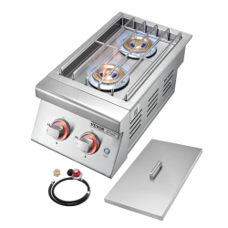 VEVOR 2 X 17, 000Btu Double Grilling Side Burners, Liquid Propane Side Burner for Outdoor Kitchen, Convertible to Natural Gas, 304 Stainless Steel