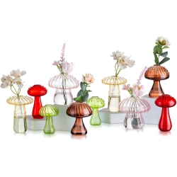 NIERBO Colorful Glass Mushroom Vase: Cute Small Flower Vase Set Of 10 Unique Mini Bud Vases for Centerpieces Decorative Vases for Flowers Funky