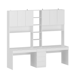 FAMAPY Contemporary 6-Door, 6-Drawer Desk With Hutch – Spacious Writing Desk With Ample Storage (94.5” W X 23.6” D X 86.6” H), In White