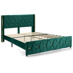 SLICKBLUE Upholstered Platform Bed Frame With Adjustable Padded Headboard