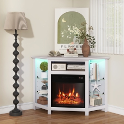 SLICKBLUE Fireplace Corner Tv Stand With Led Lights And Smart App Control for 50 Inches Tv-White
