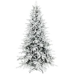 HOMCOM 7Ft Artificial Flocked Christmas Tree, Full Snow Pine Tree Holiday Decor, Hinged Xmas Tree With Realistic Tips, Metal Stand, Easy Assembly