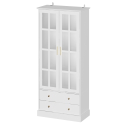 FAMAPY Modern Bookcase \w Glass Doors, Adjustable Shelves – Stylish Storage And Display Cabinet for Living Room, Office, Or Kitchen, (31.5” W X