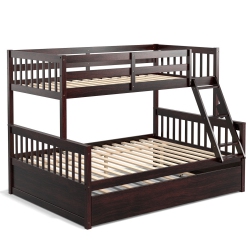 SLICKBLUE Convertible Bunk Bed With Pull Out Trundle for Kids Or Guest Room